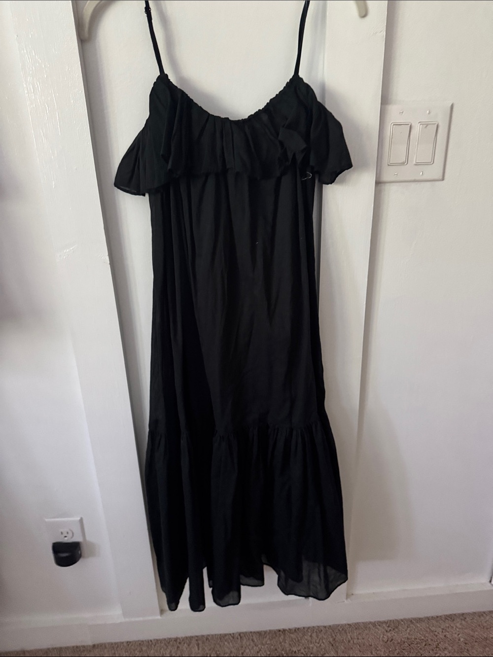 Jcrew Black Ruffle-Trim sheer Spaghetti Strap Dress. Great as coverup